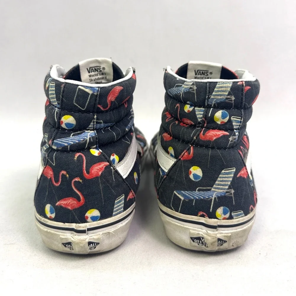 Vans Sk8-Hi Flamingo Beach Print High Top Sneakers Navy Mens 9.5 Womens 11